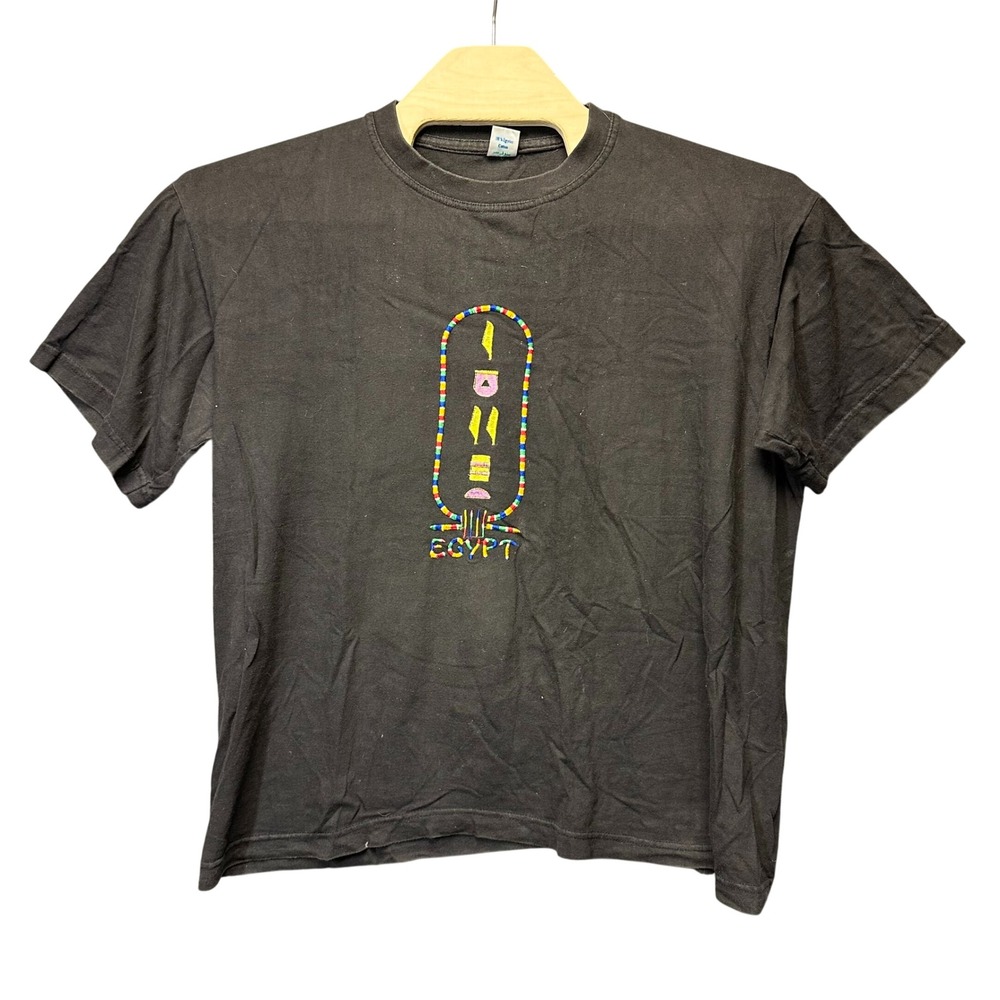 King Tut Egypt T Shirt Mens XL Black Embroidered Cartouche Egyptian Cotton Tee